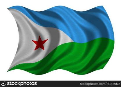 Djiboutian national official flag. Patriotic symbol, banner, element, background. Correct colors. Flag of Djibouti with real detailed fabric texture wavy isolated on white, 3D illustration