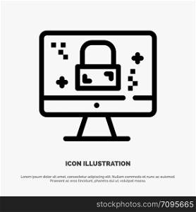 Dmca Protection, Monitor, Screen, Lock Line Icon Vector