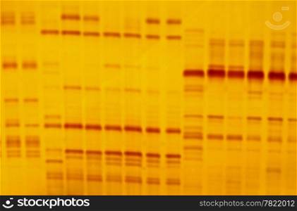 DNA fingerprint with indicator marks and yellow background