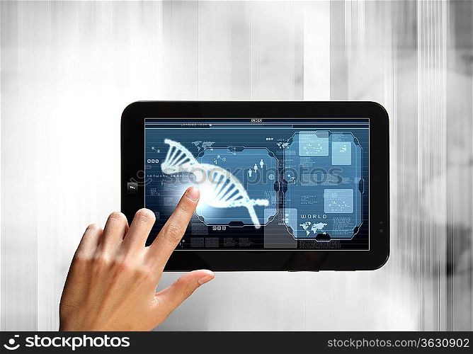 DNA helix abstract background on the tablet screen. Illustration