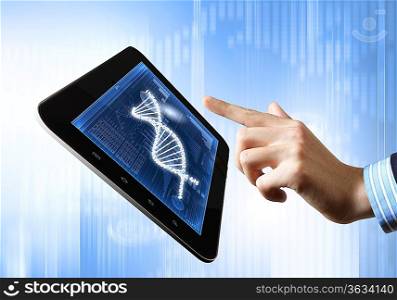 DNA helix abstract background on the tablet screen. Illustration