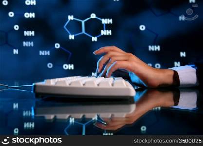 dna information of genom typing on keyboard