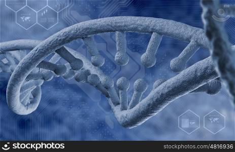 DNA molecule. Biochemistry background concept with high tech dna molecule