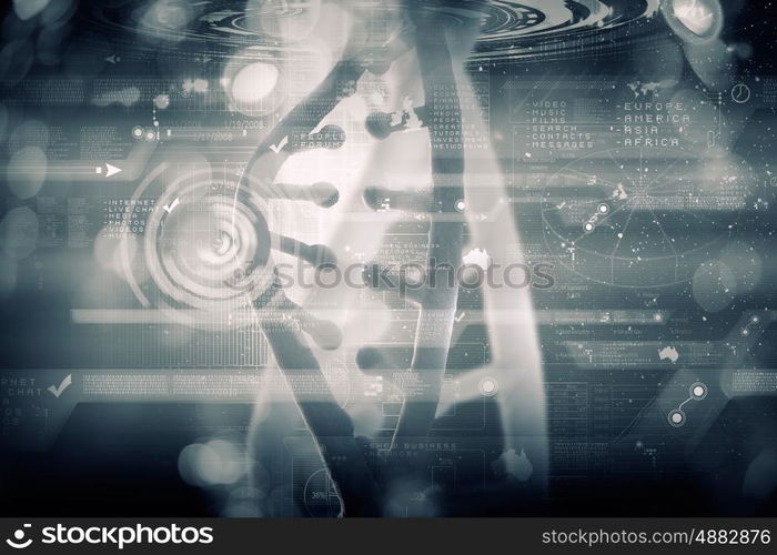 DNA molecule. Biochemistry background concept with high tech dna molecule