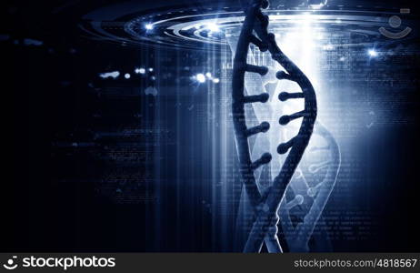 Dna molecule. Biochemistry concept with digital blue DNA molecule