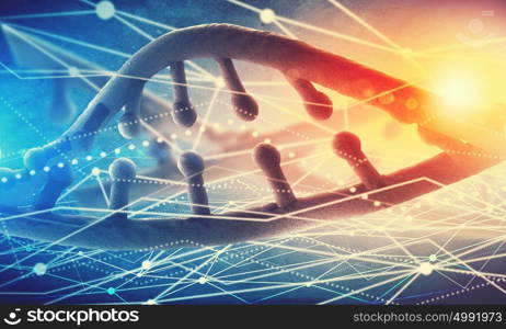 Dna molecule. Biochemistry concept with digital blue DNA molecule