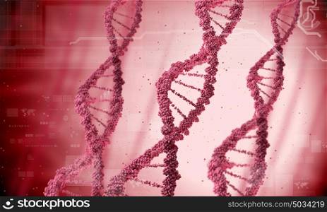 Dna molecule. Biochemistry concept with digital red DNA molecule