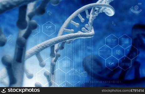 DNA molecule. Biochemistry science concept with DNA molecules on blue background