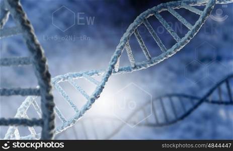 DNA molecule. Biochemistry science concept with DNA molecules on blue background