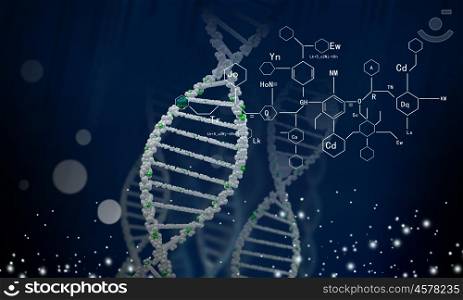 DNA molecule. Concept of biochemistry with dna molecule on blue background