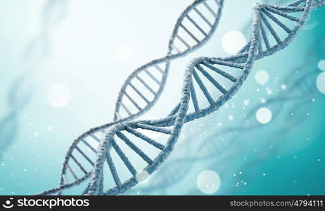 DNA molecule. Concept of biochemistry with dna molecule on blue background