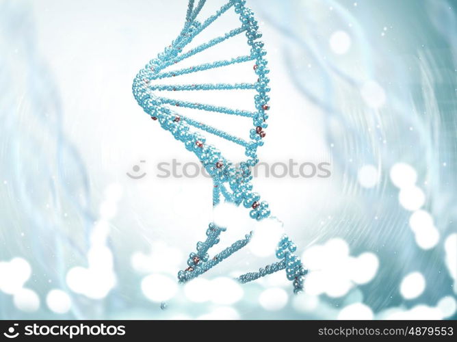 DNA molecule. Concept of biochemistry with dna molecule on blue background