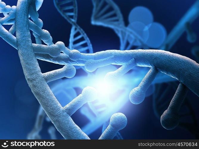 DNA molecule conceptual image. Biochemistry science concept with DNA molecule on blue background