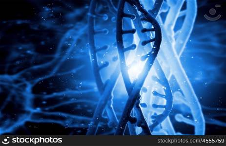 Dna molecule. Digital blue image of DNA molecule and technology concepts