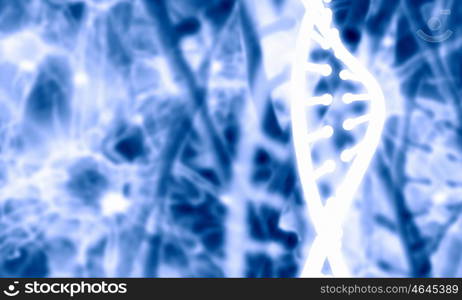 Dna molecule. Digital blue image of DNA molecule and technology concepts