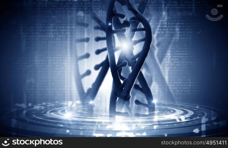 Dna molecule. Digital blue image of DNA molecule and technology concepts