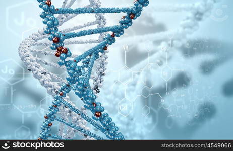 DNA molecule. DNA molecule is located in front of a colored background. abstract collage