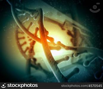 DNA molecule. DNA molecule is located in front of a colored background. abstract collage