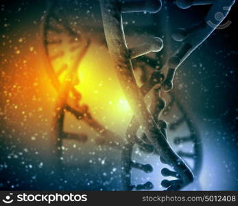 DNA molecule. DNA molecule is located in front of a colored background. abstract collage