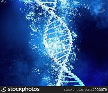DNA molecule in water. DNA molecule in clear crystal blue water