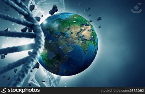 DNA molecule research. Science background image with DNA molecule 3D illustration. Elements of this image are furnished by NASA