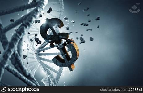 DNA molecule research. Science background image with DNA molecule 3D illustration