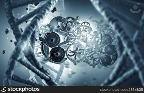 DNA molecule research. Science background image with DNA molecule 3D illustration