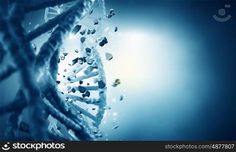 DNA molecule research. Science background image with DNA molecule 3D illustration