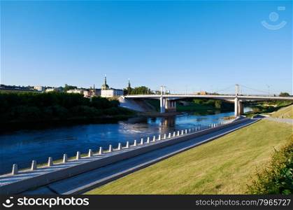Dnipro River and the bridge. View of Smolensk. Russia