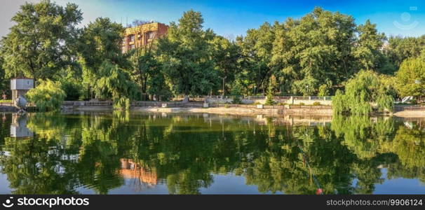 Dnipro, Ukraine 07.18.2020. Lazarus Globa Public Park in Dnipro, Ukraine, on a sunny summer morning. Lazarus Globa Park in Dnipro Ukraine