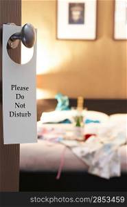""Do Not Disturb"""" sign on hotel room&acute;s door""