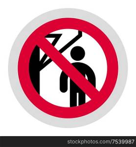 Do not stand near moving arm forbidden sign, modern round sticker. Forbidden sign, modern round sticker