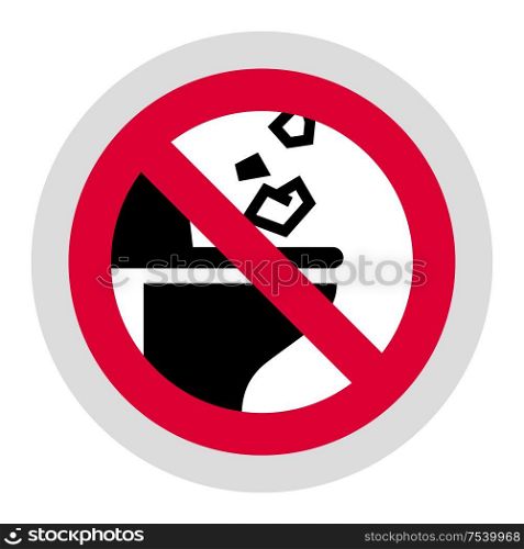 Do Not Throw Trash or Paper Towels in Toilet forbidden sign, modern round sticker. Forbidden sign, modern round sticker