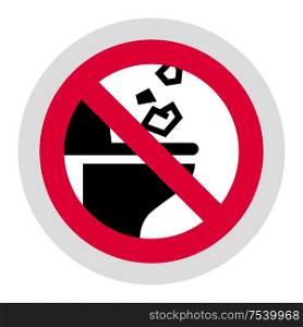 Do Not Throw Trash or Paper Towels in Toilet forbidden sign, modern round sticker. Forbidden sign, modern round sticker