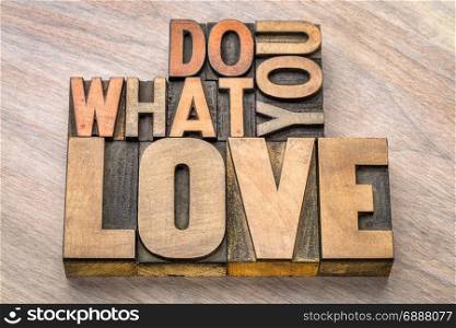 do what you love - inspiration and motivation concept - text in vintage letterpress wood type