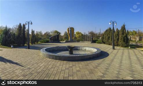 Dobroslav, Ukraine - 11.19.2018. Grieving angel Memorial dedicated to the victims of the Holodomor 1932-1933 in the Odessa region, Ukraine. Monument to the victims of the Holodomor in Dobroslav, Ukraine