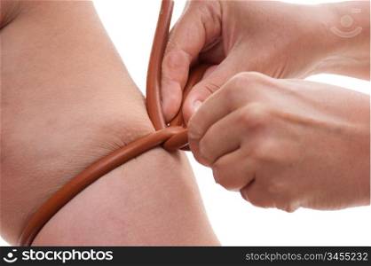 doc makes the patient an injection into a vein isolated on a white background