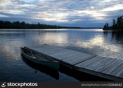 Dock and twilight sky at Lake of the Woods, Ontario