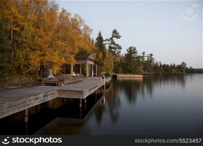 Dock at the lakeside, Kenora, Lake of The Woods, Ontario, Canada