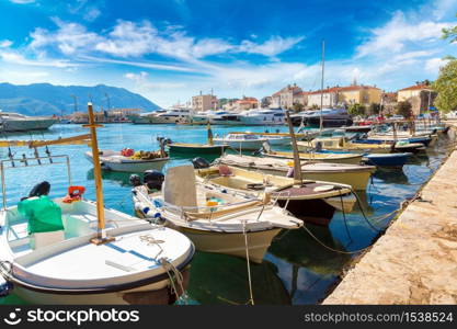 Dock for boats and yachts Budva in a beautiful summer day, Montenegro
