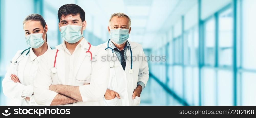 Doctor at hospital wearing medical mask to protect against coronavirus 2019 disease or COVID-19 global outbreak.
