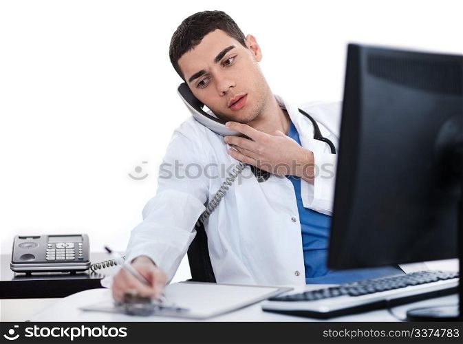 Doctor busy during duty time at his office