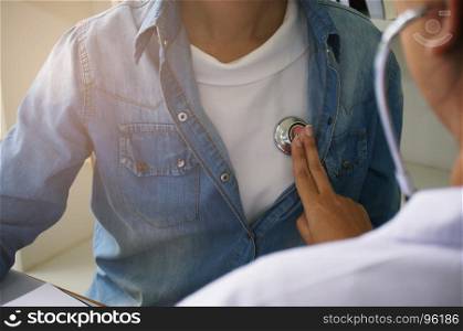 Doctor check patient body by stethoscope. Health care.