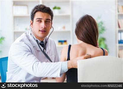 Doctor checking patient with stethoscope