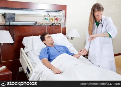 Doctor checking the heartbeat of the patient in hospital