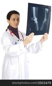 doctor examining a radio graphs a over white background