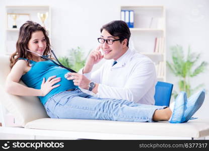 Doctor examining pregnant female patient in hospital