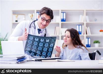 Doctor explaining to patient results of x-ray imaging