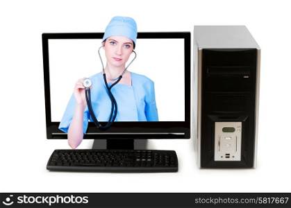 Doctor from computer screen - Healthcare or computer security concept