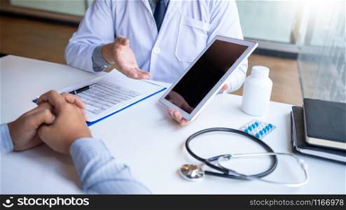 Doctor giving medical consultation diagnostic,Medical physician working in hospital, Healthcare concept
